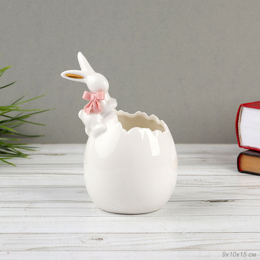 Фигурка кашпо белое Кролик 9х10х15 см / 19182-1W /уп 36/Пасха - ГалеонТрейд фото 6