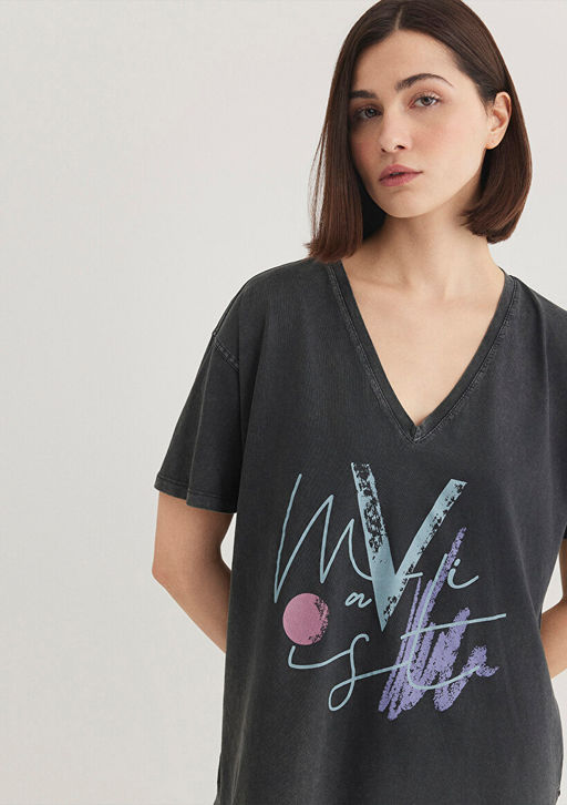 Mavi Bask?l? Gri Istanbul Tisort  фото 2