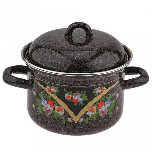 "Красава" Кастрюля эмалированная 1,5л, форма цилиндрическая, металлическая крышка (Россия)