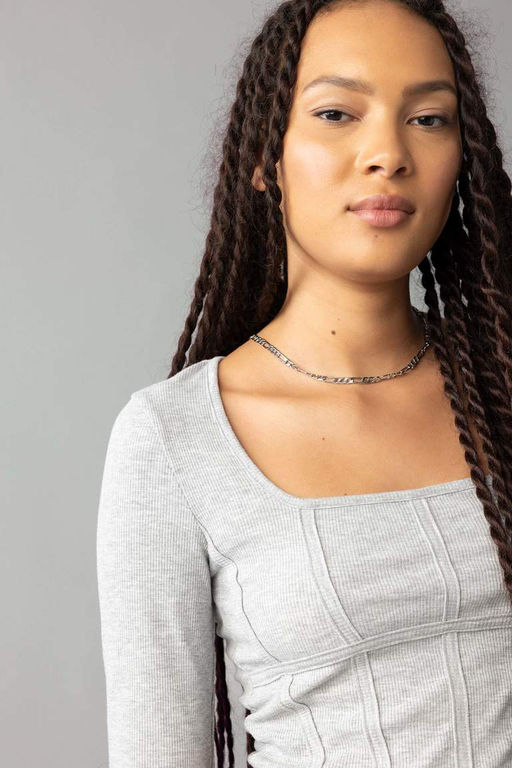 Приталенная футболка с длинными рукавами и круглым вырезом в рубчик - Defacto фото 4