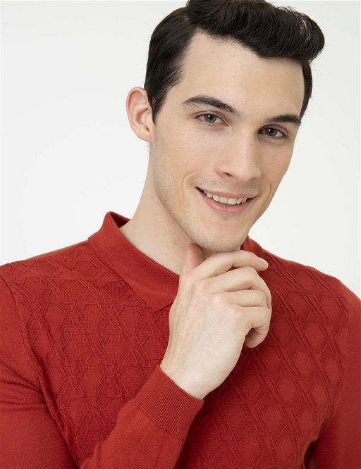 Kiremit Slim Fit D__meli Polo Yaka Triko Kazak