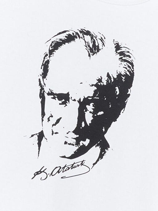 Bisiklet Yaka Atat?rk Bask?l? K?sa Kollu K?z ?ocuk Ti??rt - Waikiki фото 2