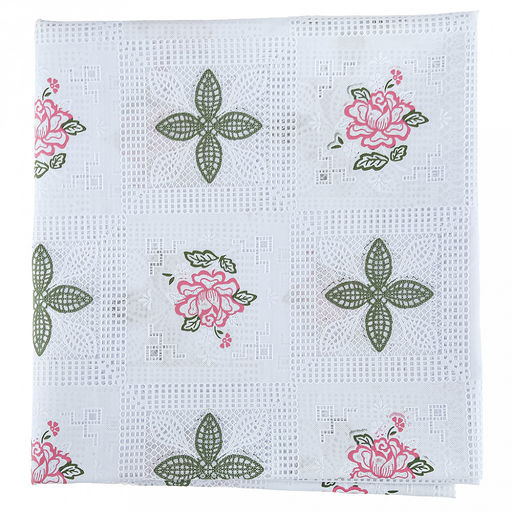 "LACE" Скатерть ажурная ПВХ "Фелиция" 160х137см, длина стола до 120см, на 4 персоны, белый фон, цветное тиснение, матовая, на пленке, т.м. Домашняя мода (Китай)