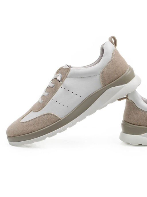 03-YA486-3 WHITE/BEIGE Кроссовки женские (натуральная кожа, натуральная замша)