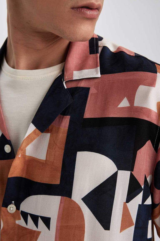 Рубашка обычного кроя с открытым воротником и короткими рукавами - Defacto фото 6