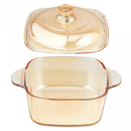 Салатник стеклянный Мимоза 0,92л, 14,8х19,7х6,8см, основание 13х13см, общая h12,3см, стеклянная крышка, 2 ручки, янтарный перламутровый, в коробке (Китай) - Домашняя мода фото 4