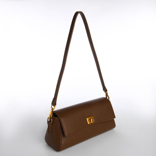 Сумка женская мессенджер TEXTURA на клапане, 26×9×12 см, тёмно-коричневая