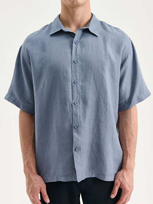 Regular Fit K?sa Kollu %100 Keten Erkek G?mlek