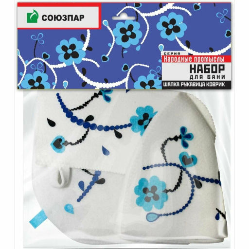 СОЮЗПАР набор для бани (шапка, рукавица, коврик) Народные промыслы (Гжель)