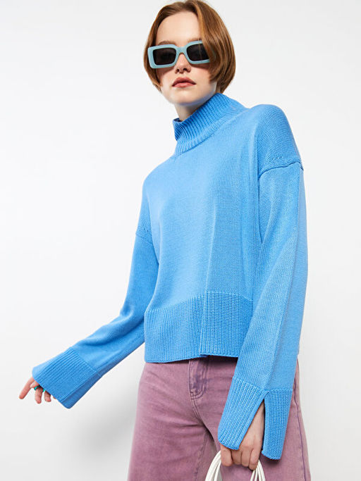 Bal?k?? Yaka D?z Uzun Kollu Kad?n Triko Kazak