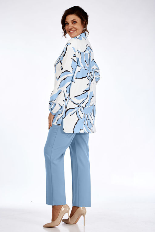Блуза Элль стиль 2264/1а белый/голубой принт  фото 3