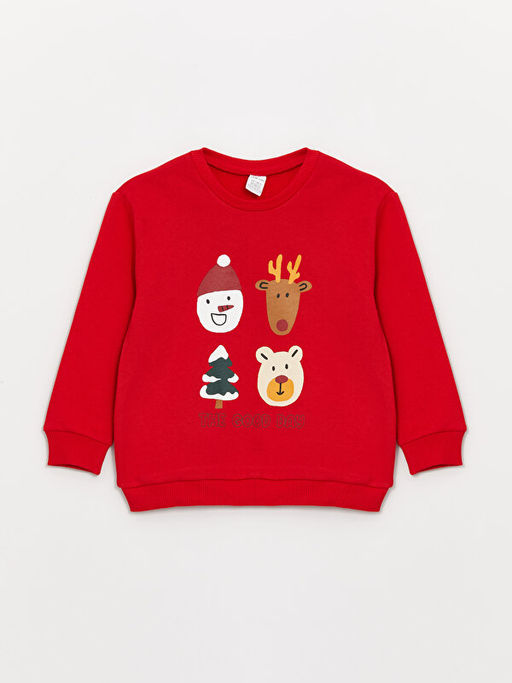 Bisiklet Yaka Y?lba?? Temal? Uzun Kollu Erkek Bebek Sweatshirt