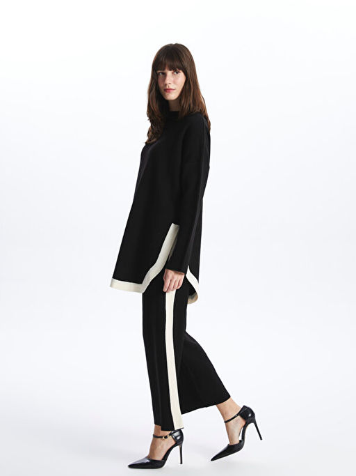 Beli Lastikli ?izgili Kad?n Triko Pantolon