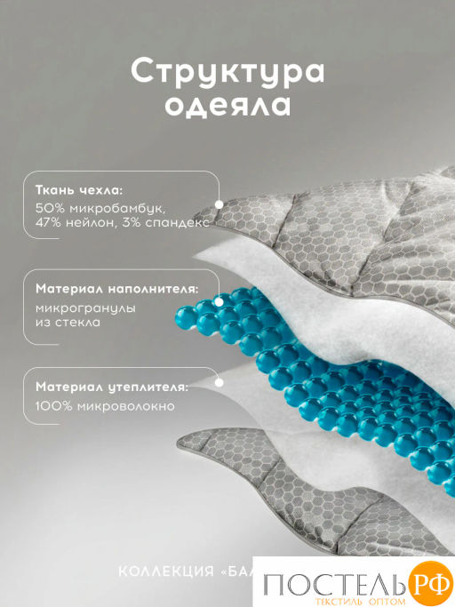 Одеяло утяжеленное MEDSLEEP БАЛАНС СНА сер нейлон/микробамбук/микровол/стекл.гранулы, 9 кг  фото 4