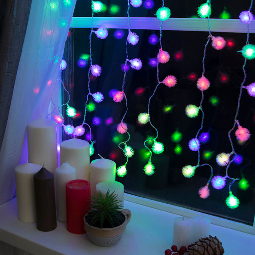 Гирлянда Занавес 2?1.5 м с насадками Ёжики, IP20, прозрачная нить, 360 LED, свечение мульти (RG/RB), мигание, 220 В - Luazon lighting фото 2