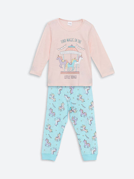 Bisiklet Yaka Bask?l? K?z ?ocuk Pijama Tak?m?