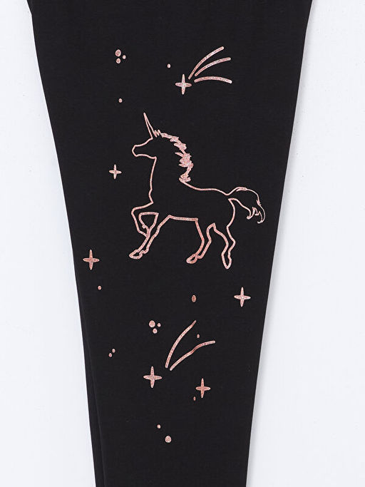 Beli Lastikli Bask?l? K?z ?ocuk Uzun Tayt