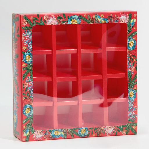 Цена за 5 шт. Коробка под 16 конфет с ячейками «Яркий Новый год» 17.5×17.5×3.5 см