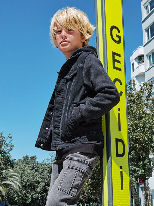 Kap??onlu Erkek ?ocuk Jean Ceket