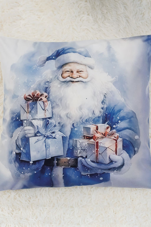 Наволочки Дед мороз и снеговик синий 2 шт велюр