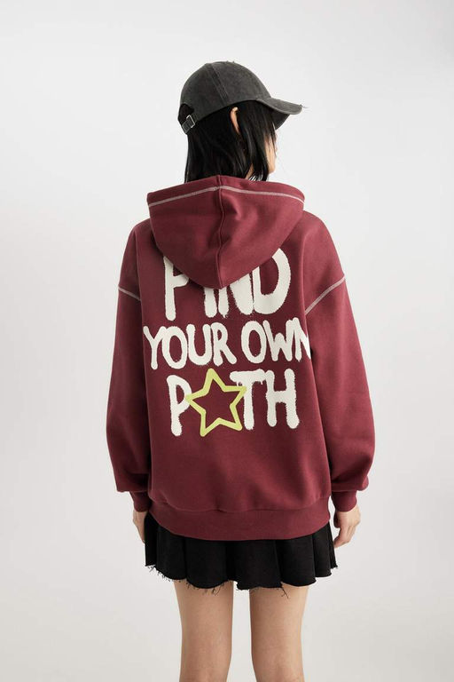 Толстая толстая толстовка с капюшоном и принтом на спине Cool Oversize - Defacto фото 9