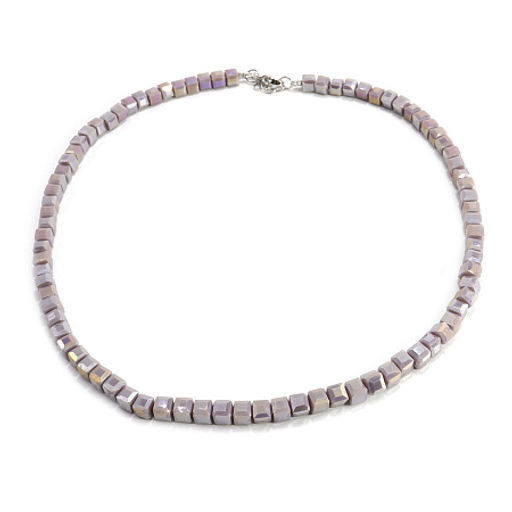 Бусы чокер Кубик хрусталь Лиловый перламутр 4мм-38см алмазная огранка