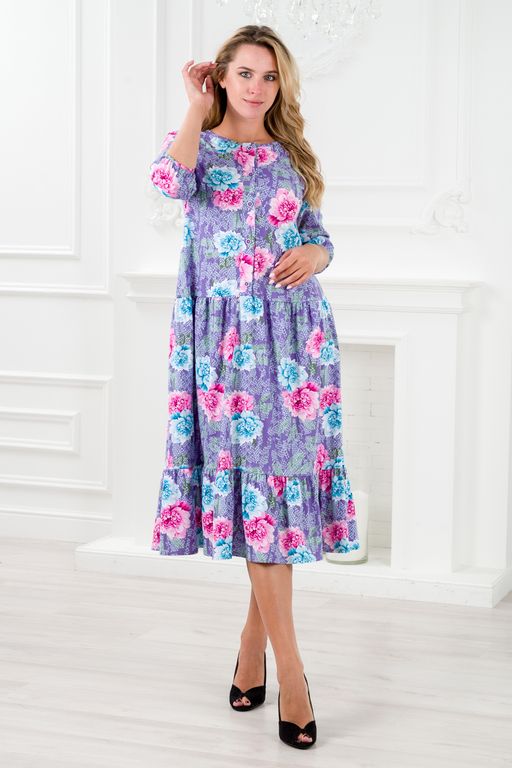 Платье женское из кулирки Софи пион на фиолетовом - Амадэль фото 4