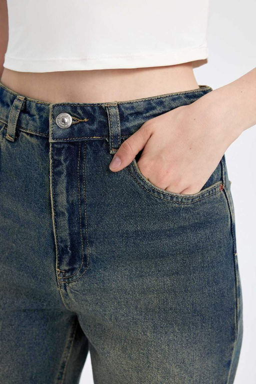 Широкие джинсовые брюки с высокой талией в стиле 90-х годов и потертыми брюками - Defacto фото 5