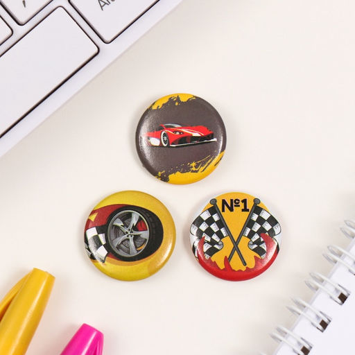 Набор значков на одежду, рюкзак, сумку Гонки, 3 шт., d=25 мм, закатные, 7?7 см