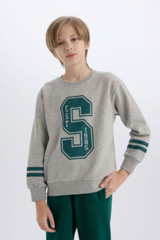 Erkek Cocuk Bisiklet Yaka Bask?l? Kal?n Sweatshirt