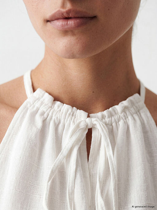 Halter Yaka B?zg?l? Ba?lama Detayl? Kad?n Bluz