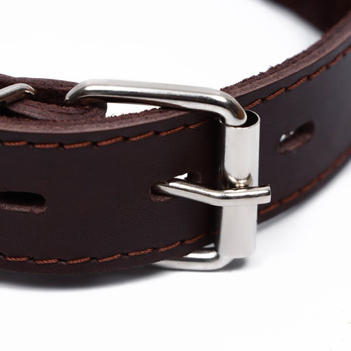 Ошейник кожаный двухслойный на замше, 2,5 см, ОШ 29-39, коричневый - Пижон фото 3