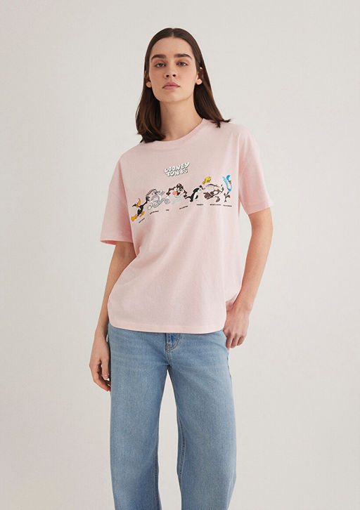 Looney Tunes Bask?l? Pembe Tisort - Mavi фото 3