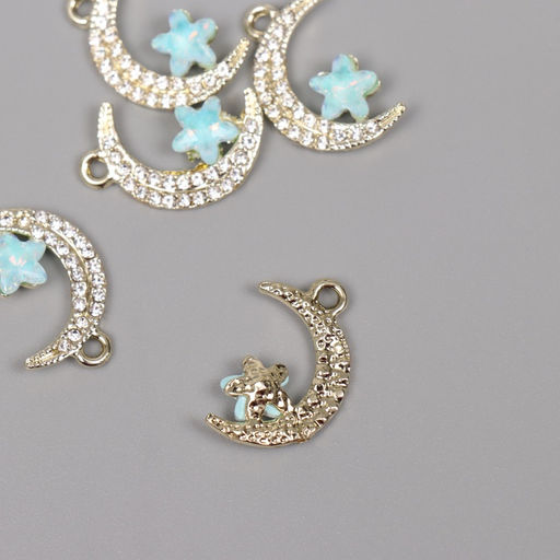 Цена за 5 шт. Декор для творчества металл, стразы «Месяц с звездой», золото, 2.3×1.4×0.5 см