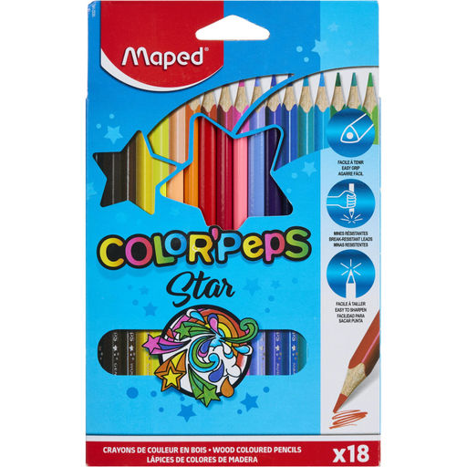 Карандаши цветные Maped COLOR&#039;PEPS STAR трехгранные,дерево,18цв/наб,183218