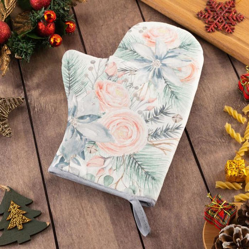 Варежка-прихватка Christmas flowers 20?27 см, саржа, 100% хлопок, ватин 250 г/м?