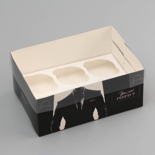 Цена за 5 шт. Коробка для 6 капкейков с прозрачной крышкой, Мужской подарок, 23?16?10 см