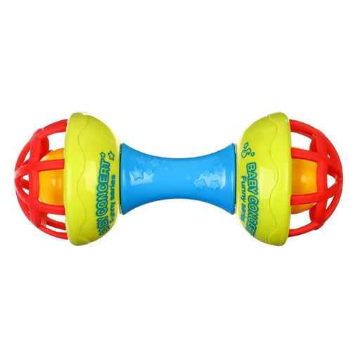 Погремушка с прорезывателем Крошка Я «Гантелька яркая», с эластичными элементами, от 3 мес.