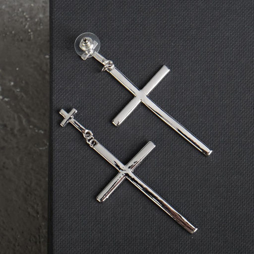 Серьги металл Крестики дуэт, цвет серебро - Queen fair фото 4