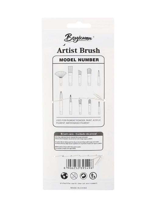 Набор кистей для рисования, синтетика, 6 штук: № 2, 4, 6, 8, 10, 12, плоские, скошенные, чёрно - серые, международный размер