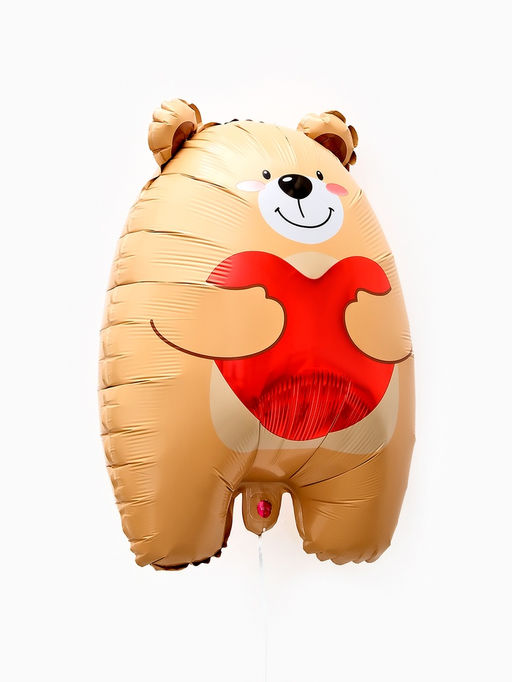 Цена за 3 шт. Воздушный шар фольгированный 21" «Мишка с сердцем»