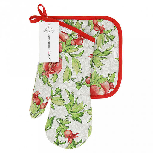 Кухонный комплект "Гранат К": прихватка-варежка 15х30см + прихватка 20х20см, хлопок "Премиум" 191г/м2 - хлопок 100%, наполнитель - ватин 280гр/м2, "Домашняя мода" (Россия)