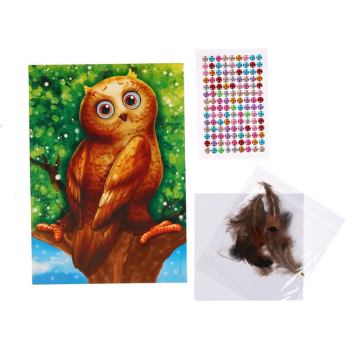 Цена за 2 шт. Аппликации перьями и стразами «Совёнок»