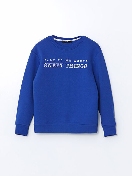 Bisiklet Yaka Bask?l? K?z ?ocuk Sweatshirt