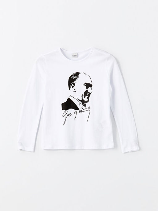 Bisiklet Yaka Atat?rk Bask?l? K?z ?ocuk Ti??rt