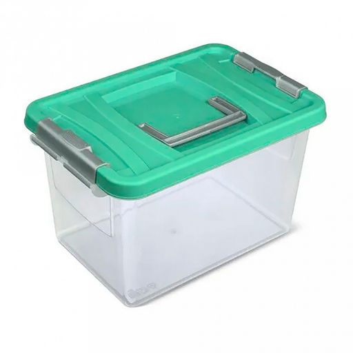 Контейнер для продуктов пластмассовый 10л, 34,7х23,2х20,8см, с защелками, мятный (Россия)