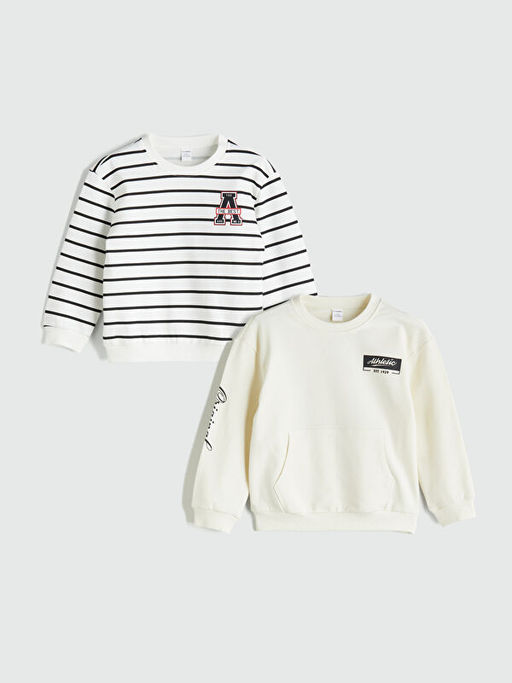 Bisiklet Yaka Erkek ?ocuk Sweatshirt 2li