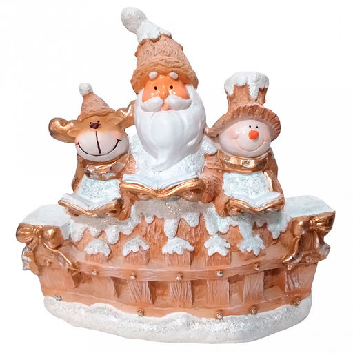 Скульптура-фигура для сада из полистоуна "Дед мороз с снеговиком и оленем" 26х44см (Россия)