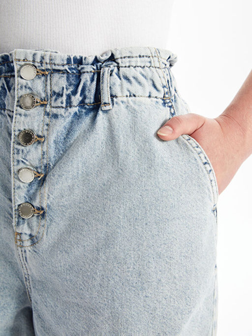 Kad?n Beli Lastikli D?z Jean ?ort
