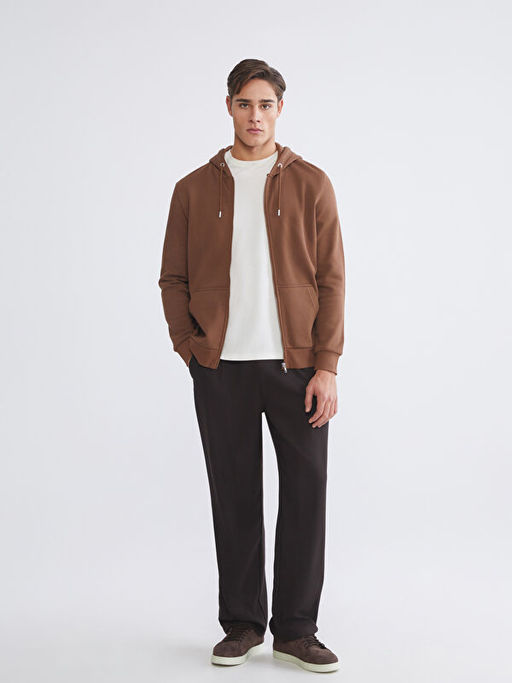 Kap??onlu Uzun Kollu Erkek Fermuarl? Sweatshirt